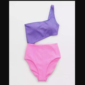 NWT Aerie Crinkle Asymmetrical Cut Out One Piece Swimsuit